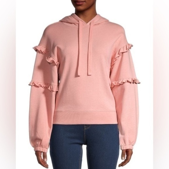 REBECCA MINKOFF Evelyn Ruffle-Trim Hoodie Size Large NWOT
